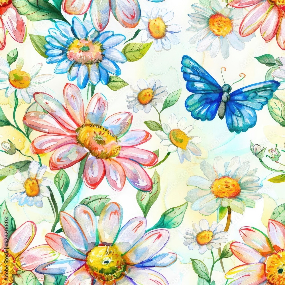 Watercolor hand-painted seamless pattern of blooming apple blossoms, soft pinks and greens, delicate and fresh spring theme