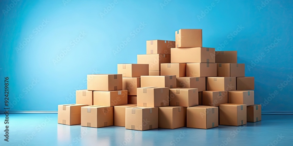 Neat Pile of Boxes on a Blue Backdrop, boxes, neat, organized, stack, storage, container, cardboard, blue Neat Pile of Boxes on a Blue Backdrop, boxes, neat, organized, stack, storage, container, cardboard, blue