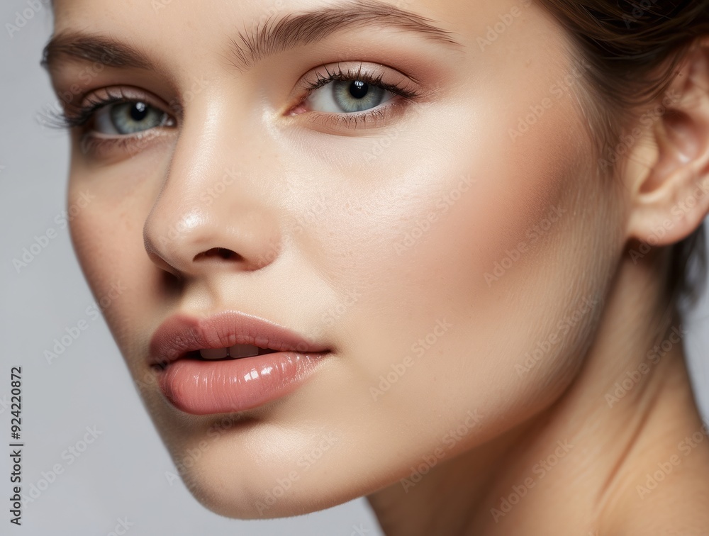 Close-up Portrait of a Woman's Face with Delicate Makeup Close-up Portrait of a Woman's Face with Delicate Makeup