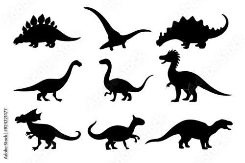 set of dinosaurs silhouettes vector illustration