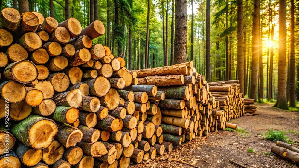 Stacked logs in a forest with chopped firewood and timber material for the lumber industry , forest, logs, stacked, firewood Stacked logs in a forest with chopped firewood and timber material for the lumber industry , forest, logs, stacked, firewood