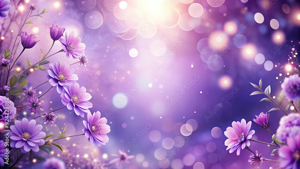 Fototapeta premium Dreamy purple floral background with soft bokeh lights, purple, floral, background, dreamy, soft, bokeh lights, serene