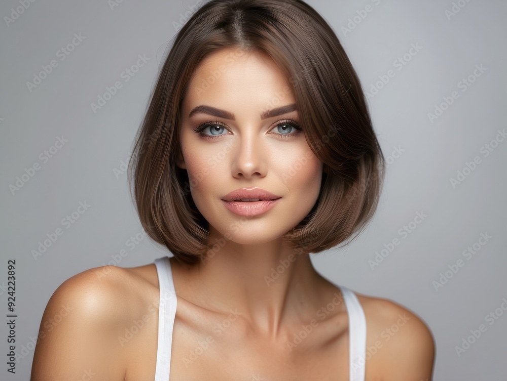 Portrait of a Woman with Short Brown Hair and White Tank Top Portrait of a Woman with Short Brown Hair and White Tank Top