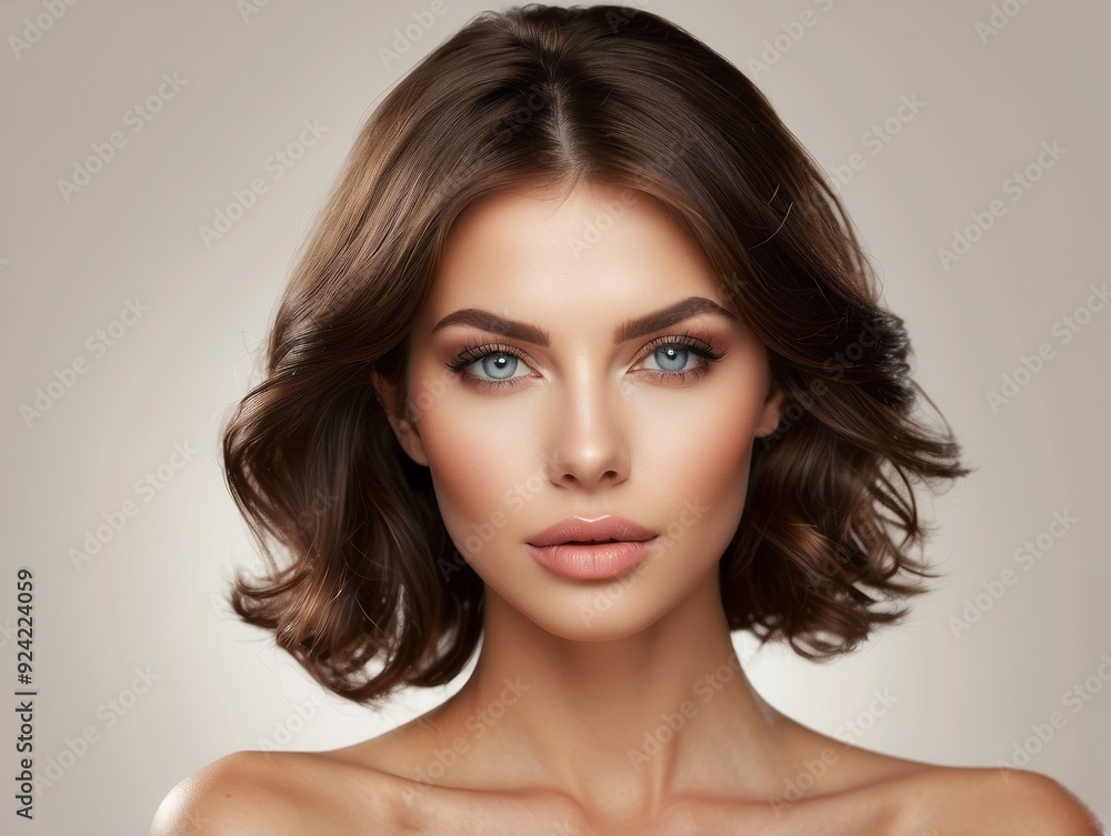 Portrait of a Woman with Short Brown Hair and Blue Eyes Portrait of a Woman with Short Brown Hair and Blue Eyes