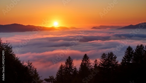 Sunrise over the sea of ​​fog