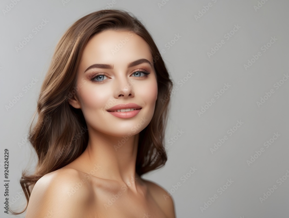 Portrait of a Beautiful Woman with Long Brown Hair and Blue Eyes Portrait of a Beautiful Woman with Long Brown Hair and Blue Eyes
