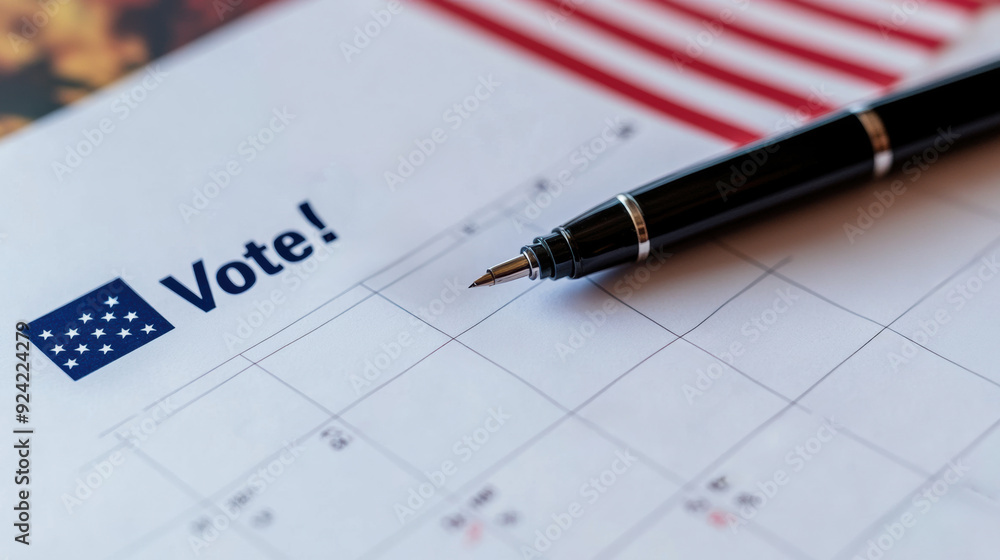 A pen is sitting on a calendar with the word vote written in it, AI A pen is sitting on a calendar with the word vote written in it, AI