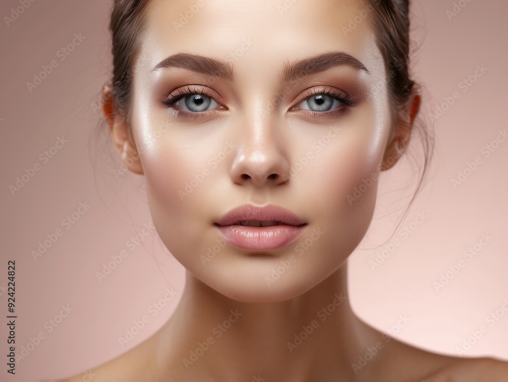 Close-up Portrait of a Woman with Soft Makeup and Blue Eyes Close-up Portrait of a Woman with Soft Makeup and Blue Eyes