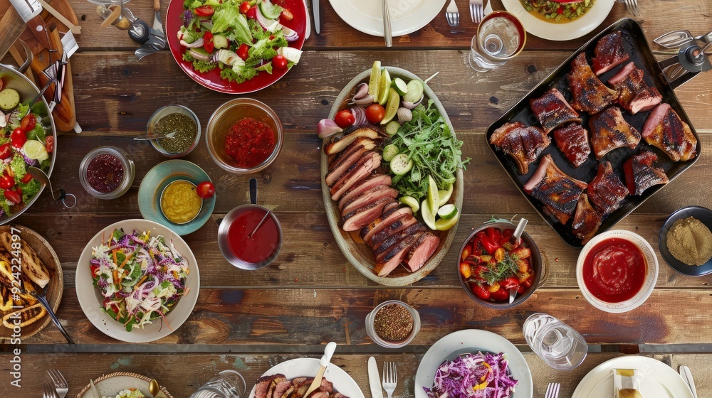 Feast of Delicious Food - Barbecue and Salads Feast of Delicious Food - Barbecue and Salads