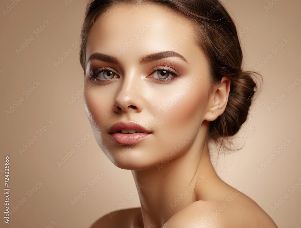 Close-up Portrait of a Young Woman with Soft Makeup and Smooth Skin Close-up Portrait of a Young Woman with Soft Makeup and Smooth Skin