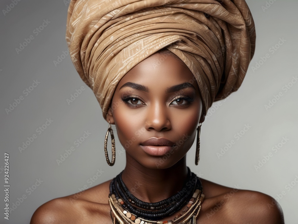 Close-up Portrait of a Woman Wearing a Turban and Jewelry Close-up Portrait of a Woman Wearing a Turban and Jewelry