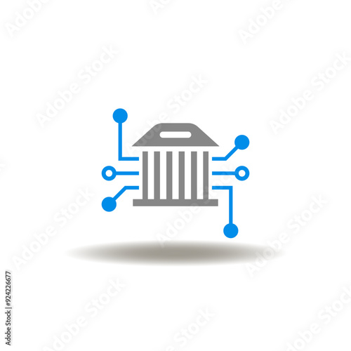 Vector illustration of government building with circuit. Icon of digital government. Symbol of e-government.