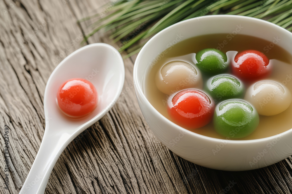 A bowl of Tang Yuan (Chinese glutinous rice balls). Traditional dessert for lantern festival, Mid-autumn, Dongzhi and Chinese new year. A bowl of Tang Yuan (Chinese glutinous rice balls). Traditional dessert for lantern festival, Mid-autumn, Dongzhi and Chinese new year.