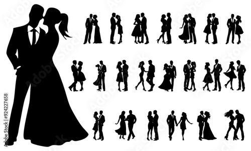 Set of couple people silhouette vector illustration