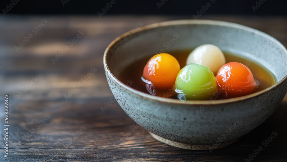 A bowl of Tang Yuan (Chinese glutinous rice balls). Traditional dessert for lantern festival, Mid-autumn, Dongzhi and Chinese new year. A bowl of Tang Yuan (Chinese glutinous rice balls). Traditional dessert for lantern festival, Mid-autumn, Dongzhi and Chinese new year.
