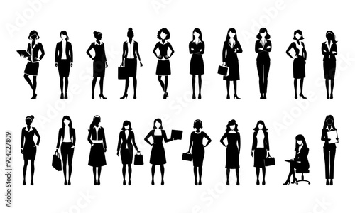 Set of office woman silhouette vector illustration
