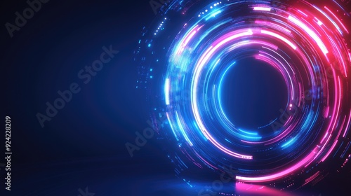 Abstract neon circles in blue and pink. Perfect for designs on technology, data, or the future.