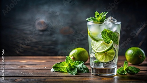 Glass with ice and lime mint soda , refreshing, beverage, drink, summer, cold, citrus, mint, carbonated, fizzy