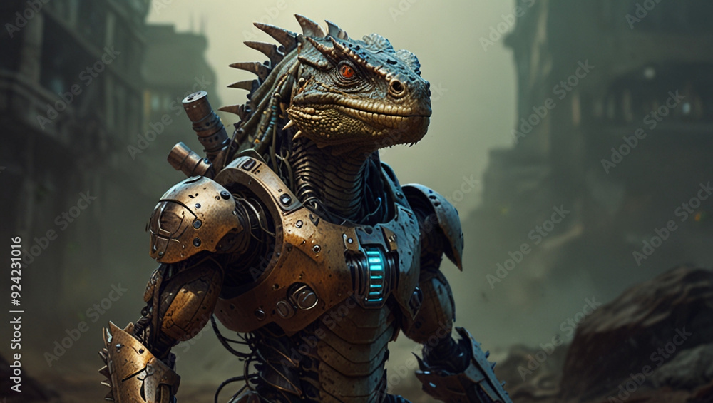 Fototapeta premium monster lizard warrior robot illustration