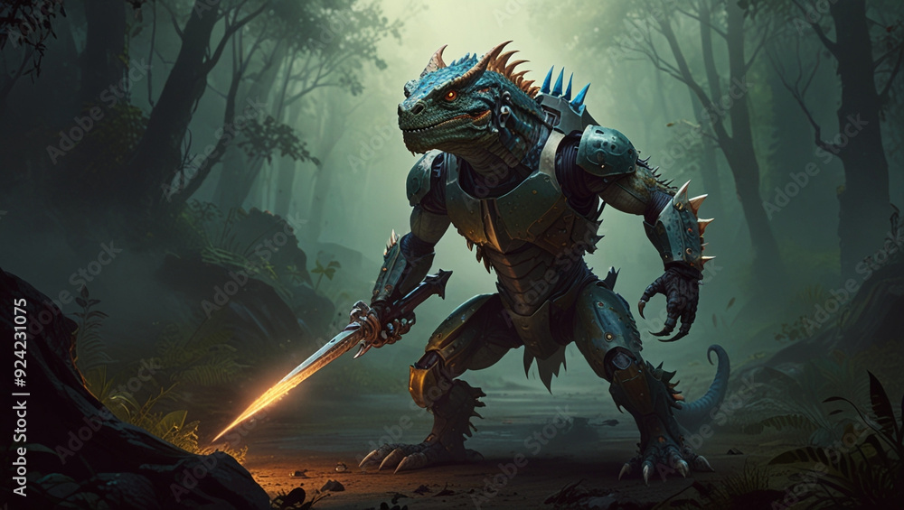 Fototapeta premium monster lizard warrior robot illustration