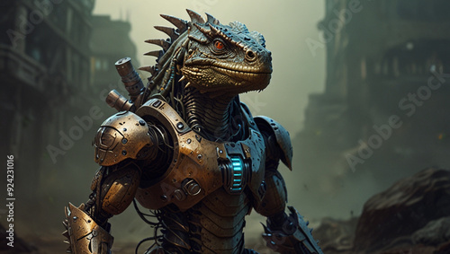 monster lizard warrior robot illustration