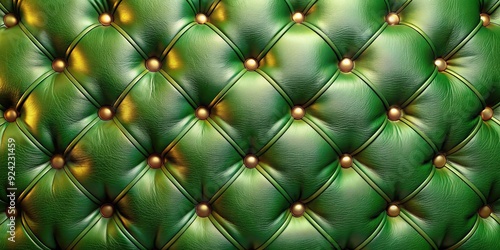 Leather upholstery with golden buttons in a green color scheme creating a luxurious and elegant rendering, leather