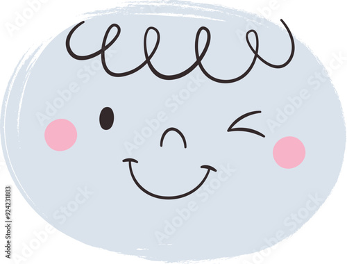 Smiley Blinking Girl Face Circle Doodle