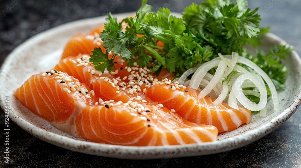 Close-up of a plate of sushi and parsley Close-up of a plate of sushi and parsley
