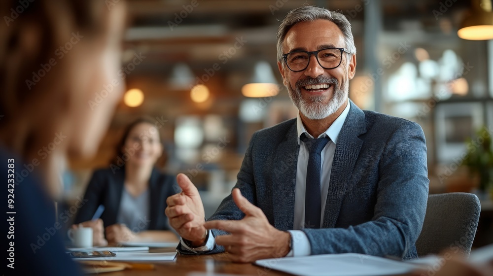 Confident Businessman Talking in Meeting. Confident Businessman Talking in Meeting.