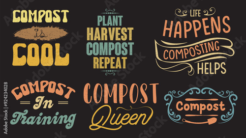 Bundle design of compost. typography,  t shirt, poster, label,design. Compost typography design sets.