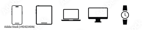 Device icon set. Phone, tablets, laptop, computer and watch icon element set - Vector