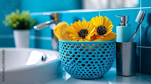 47. Germs on bathroom storage baskets, [germs, bathroom], [depicting unseen cleanliness challenges] photo