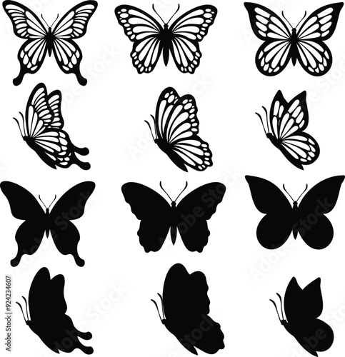 Butterfly Set Illustration, Nectar Insect Cut File, Butterfly Keeper Stencil, Entomology Vector, Animal Symbol Clipart