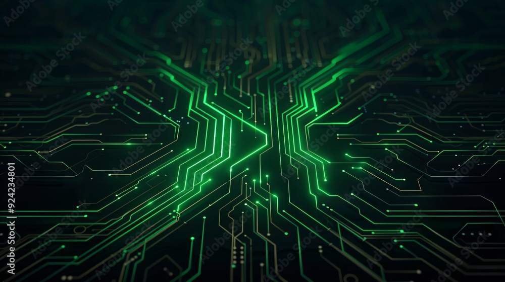 A digital circuit board design with glowing green lines and patterns, symbolizing technology and innovation. A digital circuit board design with glowing green lines and patterns, symbolizing technology and innovation.