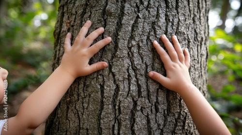 A Child's Touch on a Tree Trunk