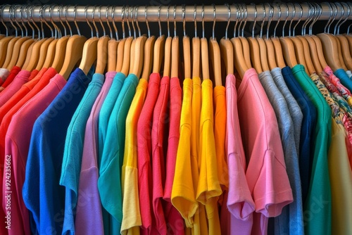 Wallpaper Mural A vibrant display of colorful t shirts neatly arranged on hangers symbolizing diversity and style in modern casual fashion Torontodigital.ca