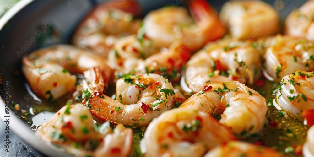 Shrimp cooked in garlic and peperoncino infused olive oil Shrimp cooked in garlic and peperoncino infused olive oil