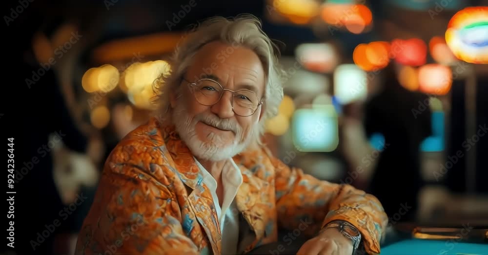 Happy aged man at the gaming table in a casino Happy aged man at the gaming table in a casino