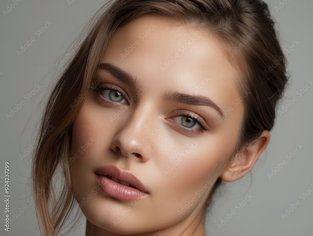 Close-up Portrait of a Woman with Green Eyes and Brown Hair Close-up Portrait of a Woman with Green Eyes and Brown Hair