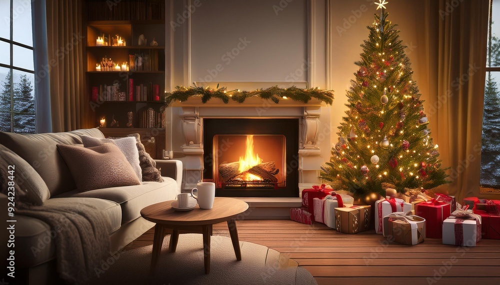 Fototapeta premium christmas tree with fireplace