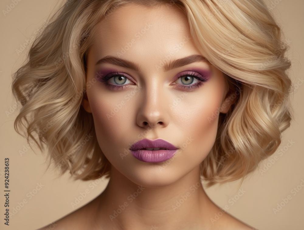 Close-up Portrait of a Woman with Blonde Hair and Purple Makeup Close-up Portrait of a Woman with Blonde Hair and Purple Makeup