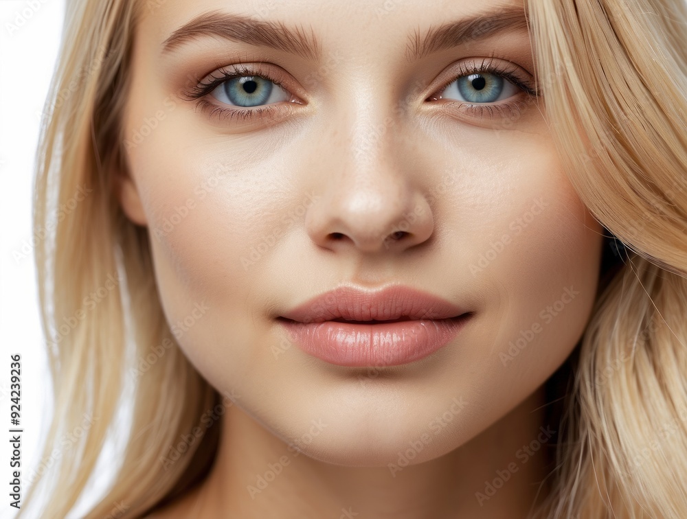 Close-up portrait of a young woman with blue eyes and blonde hair Close-up portrait of a young woman with blue eyes and blonde hair