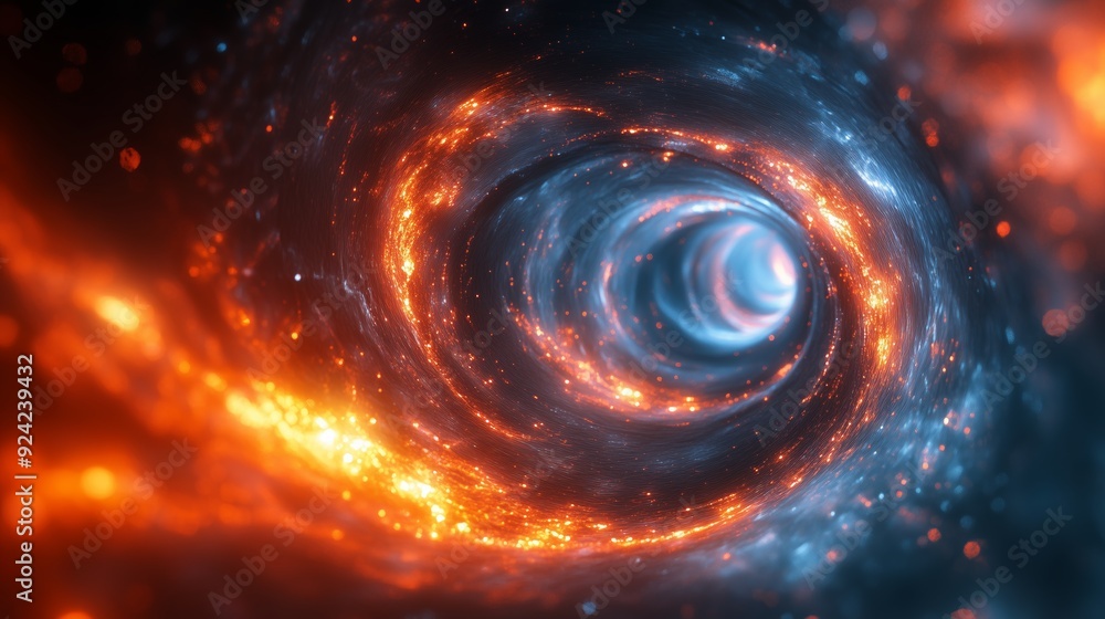Dynamic cosmic vortex in deep space with vibrant blue and orange energy swirling, depicting a mesmerizing space-time phenomenon. Dynamic cosmic vortex in deep space with vibrant blue and orange energy swirling, depicting a mesmerizing space-time phenomenon.