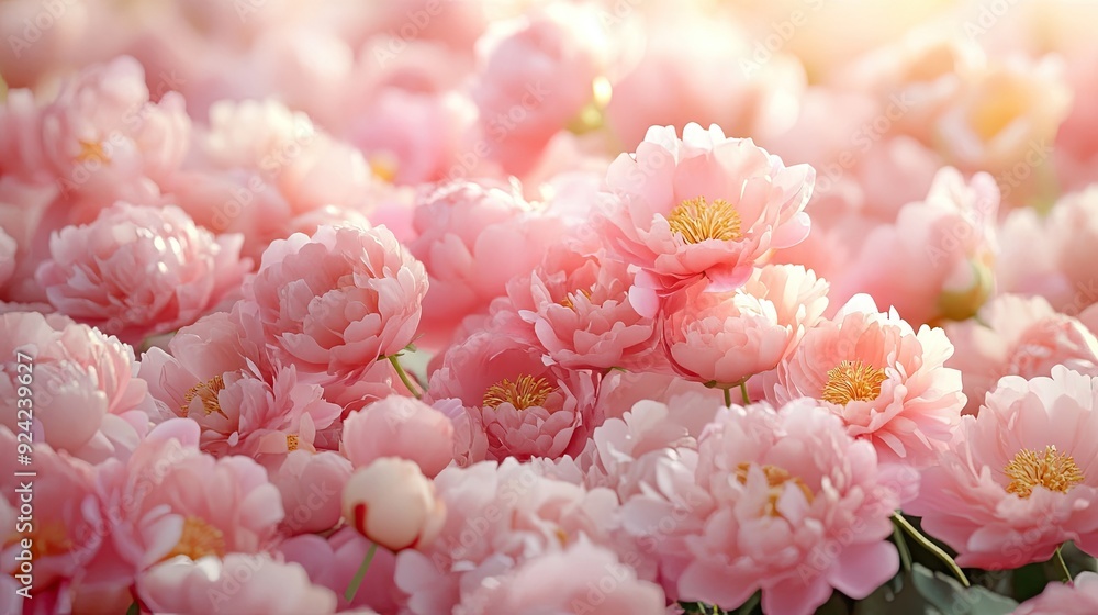 Fototapeta premium Beautiful pink peonies in bloom. Perfect for floral arrangements, greeting cards, or romantic projects.