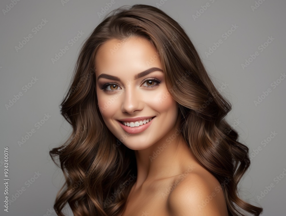 Portrait of a Beautiful Woman with Long Brown Hair and a Bright Smile Portrait of a Beautiful Woman with Long Brown Hair and a Bright Smile