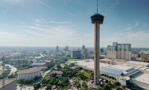 Obraz na płótnie Tower of the Americas and the city skyline of downtown San Antonio, Texas, United States of America