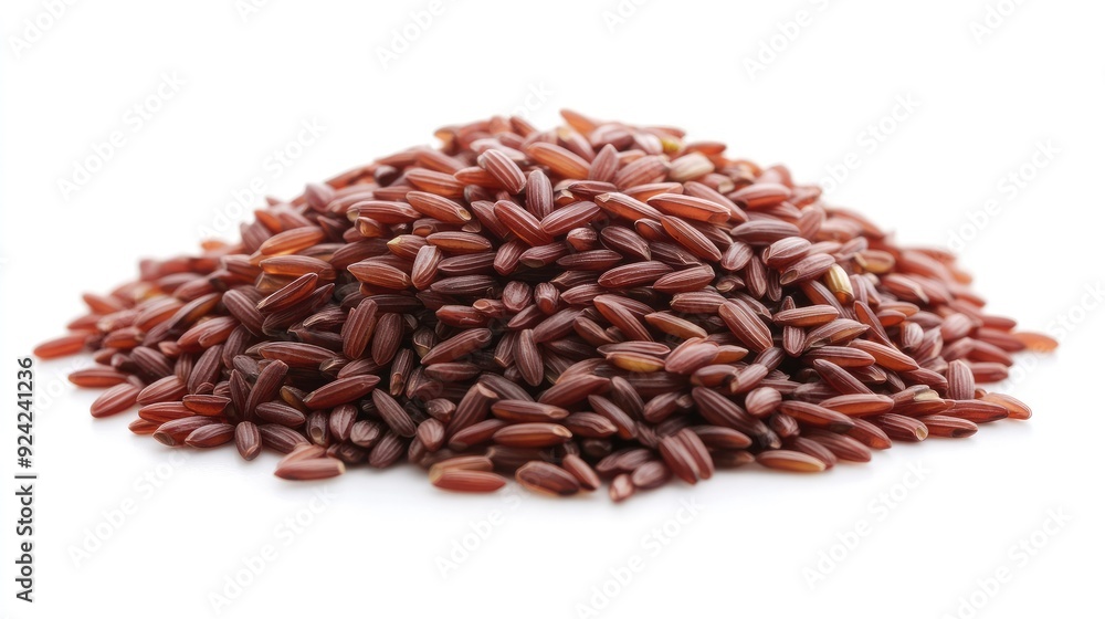 A serving of cooked Riceberry rice, perfectly isolated on a white background. The deep color of the grains contrasts beautifully with the clean backdrop. A serving of cooked Riceberry rice, perfectly isolated on a white background. The deep color of the grains contrasts beautifully with the clean backdrop.