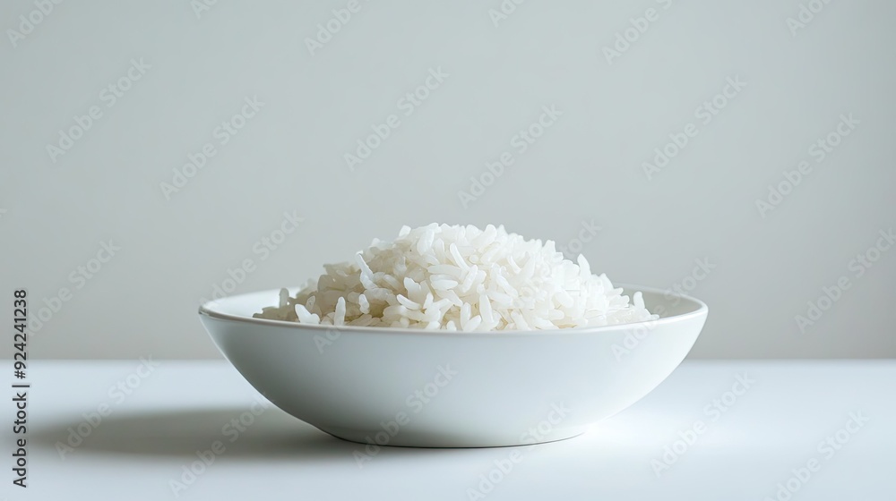 A serving of white rice on a pristine white dish, placed against a white background, offering a serene and understated visual appeal. A serving of white rice on a pristine white dish, placed against a white background, offering a serene and understated visual appeal.