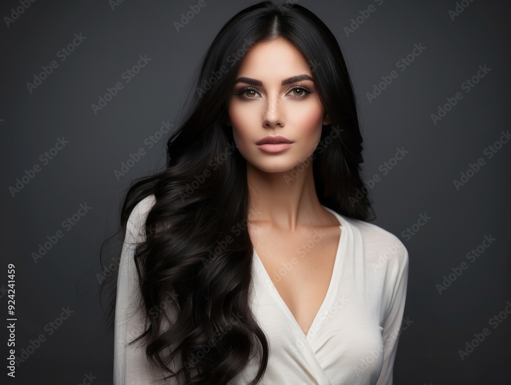 Portrait of a Woman with Long Black Hair and White Blouse Portrait of a Woman with Long Black Hair and White Blouse