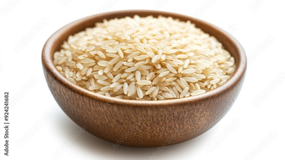 Close-up of a bowl filled with uncooked Jasmine rice grains, isolated on a white background with a clipping path. Minimalistic and clean food concept. Close-up of a bowl filled with uncooked Jasmine rice grains, isolated on a white background with a clipping path. Minimalistic and clean food concept.